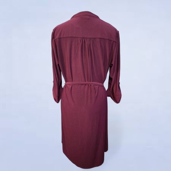 Avenue Burgundy Shirt Dress Size 14/16 | Button Front Midi Belted Plus Size - Picture 3 of 7